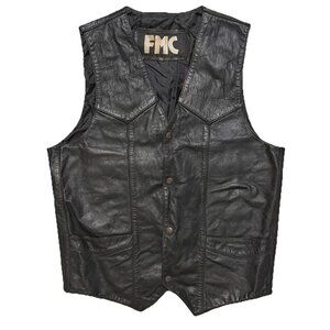 FMC Leather Vest Men's Size 38 Snapdown Concealed Pockets Motorcycle Biker